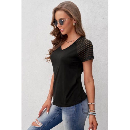 Black Striped Raglan Sleeve Tee