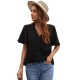 Black Crochet V Neck Swiss Dot Butterfly Sleeve Top