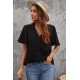 Black Crochet V Neck Swiss Dot Butterfly Sleeve Top