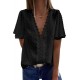 Black Crochet V Neck Swiss Dot Butterfly Sleeve Top