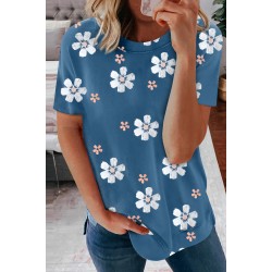 Blue Floral Pattern T-shirt