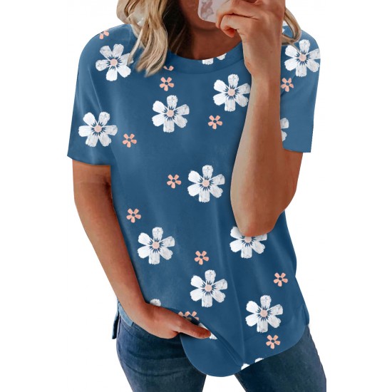 Blue Floral Pattern T-shirt