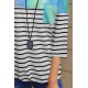 Stripe Tie-dyed Print Pocket 3/4 Sleeve Top