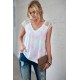 White Lace Splicing V Neck Short Sleeve Tie-dye Top