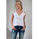 White Lace Splicing V Neck Short Sleeve Tie-dye Top