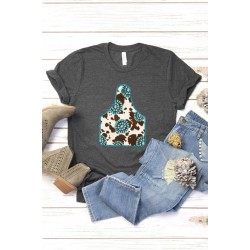 Solid Gray Turquoise Cow Ox Horn Tag Graphic Tee