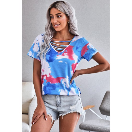 Sky Blue Cage Detail Tye Dye Top