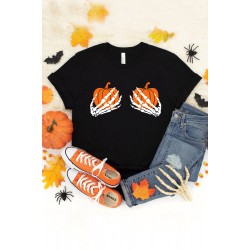 Halloween Skeleton Pumpkin Print Short Sleeve Tee