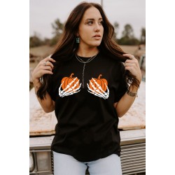 Halloween Skeleton Pumpkin Print Short Sleeve Tee