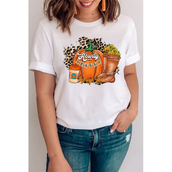 Halloween Pumpkin Face Graphic Print Short Sleeve T-shirt