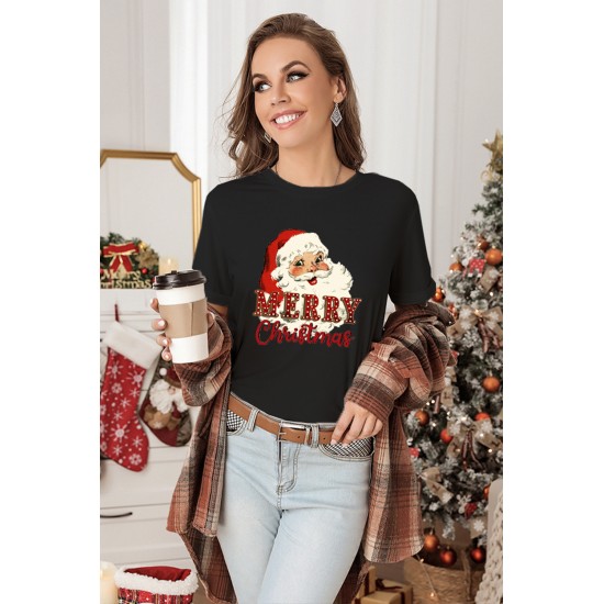 Merry Christmas Santa Clause Print Short Sleeve Graphic Tee