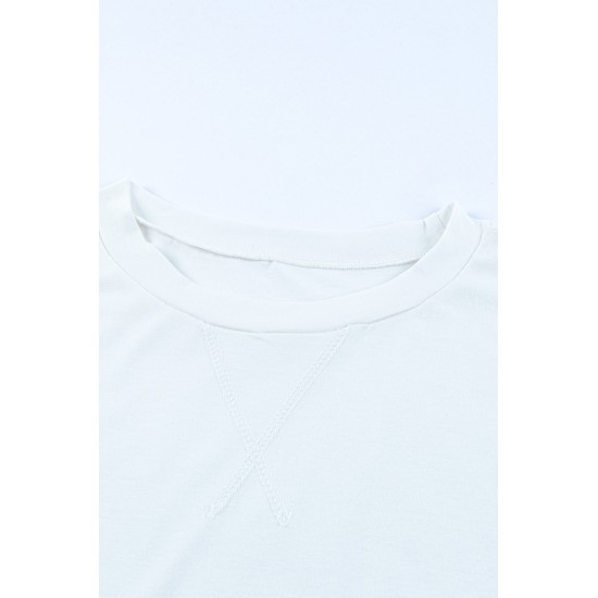 White Round Neck Short Sleeve Solid Color Tee