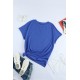 Blue Round Neck Short Sleeve Solid Color Tee