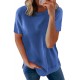 Blue Round Neck Short Sleeve Solid Color Tee