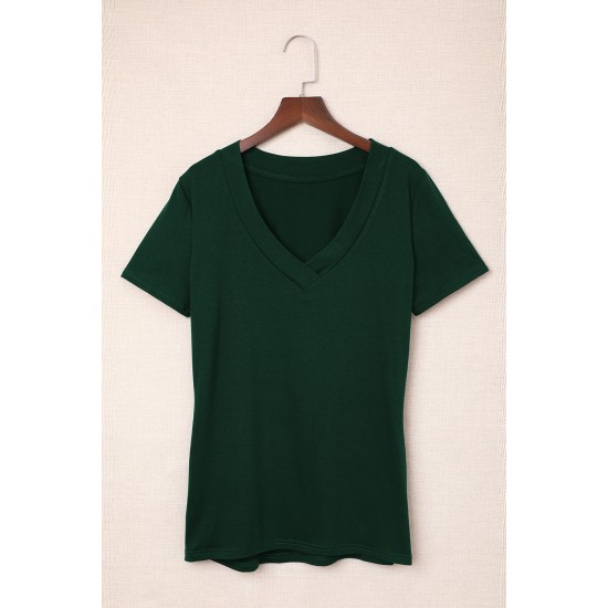 Green Solid Color V Neck Bodycon T-shirt