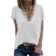 White V Neck Lace Trim Short Sleeve Top