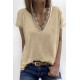 Apricot V Neck Lace Trim Short Sleeve Top