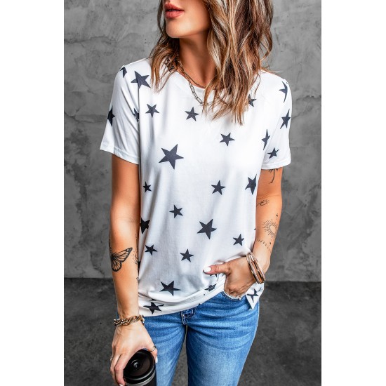 White Star Print Crew Neck T-shirt