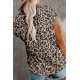 Brown Crew Neck Leopard Print T-shirt with Pocket