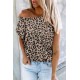 Brown Crew Neck Leopard Print T-shirt with Pocket