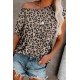 Brown Crew Neck Leopard Print T-shirt with Pocket