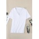 White Collared V Neck Drop Sleeves T-shirt