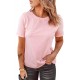 Pink Solid Color Rolled Short Sleeve T Shirt