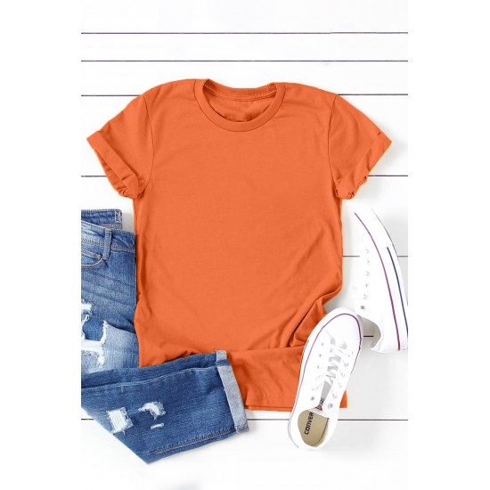 Orange Solid Color Crew Neck Tee