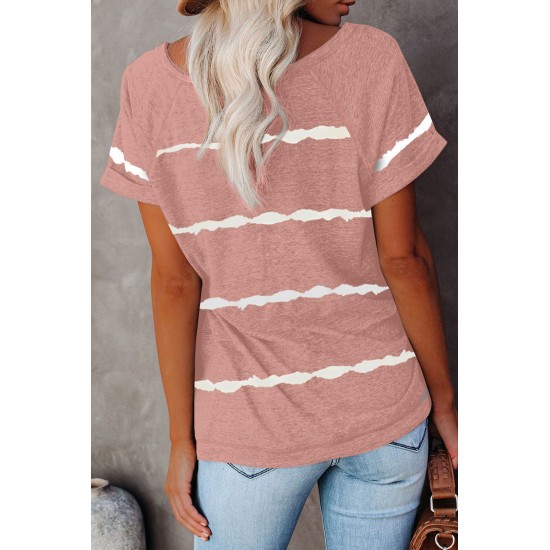 Pink Stripe Print Loose T-shirt