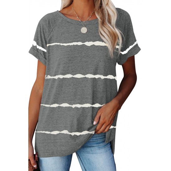 Gray Stripe Print Loose T-shirt