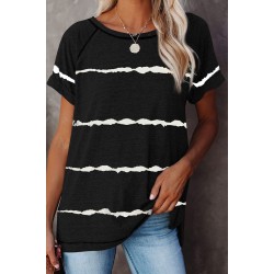 Black Stripe Print Loose T-shirt