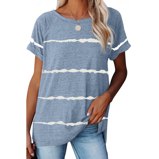 Blue Stripe Print Loose T-shirt