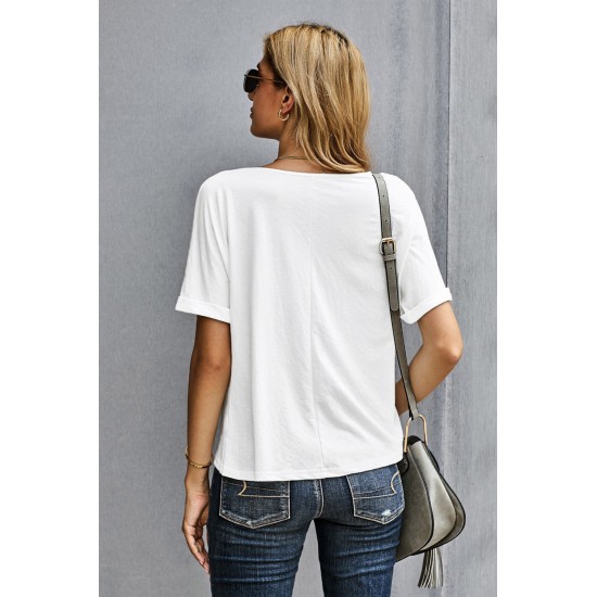 White Plain Crew Neck Short Sleeve Twist Tee