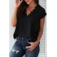 Black V Neck Lace Trim T-shirt