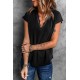 Black V Neck Lace Trim T-shirt