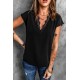 Black V Neck Lace Trim T-shirt