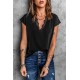 Black V Neck Lace Trim T-shirt