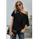 Black Off-The-Shoulder Slash Neck Casual Loose Fitting Top