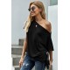 Black Off-The-Shoulder Slash Neck Casual Loose Fitting Top