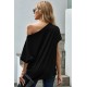 Black Off-The-Shoulder Slash Neck Casual Loose Fitting Top