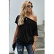 Black Off-The-Shoulder Slash Neck Casual Loose Fitting Top