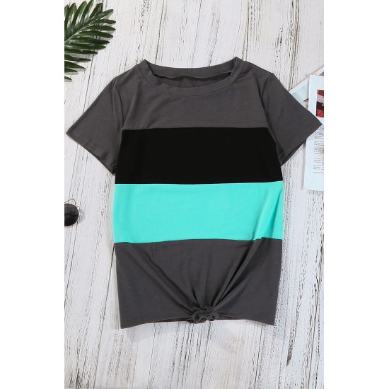 Gray Color Block Panel Front T-shirt with Knot