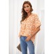 White Print V Neck Drape Front Blouse