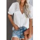 White V Neck Lace Crochet Short Sleeve Shirt