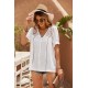 White V Neck Lace Crochet Short Sleeve Shirt