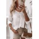 White Lace Back Button V Neck Top