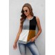 Brown Crew Neck Color Block Tank